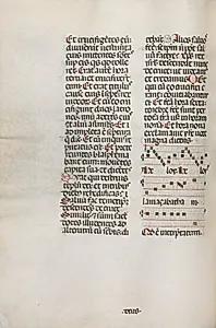 Missale: Fol. 128v: contains music for "Hely Hely Lama etc." within St. Mattion Passion by Bartolommeo Caporali (Italian, c. 1420–1503)
