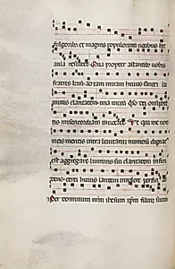 Missale: Fol. 153v: Music for "Exultet" by Bartolommeo Caporali (Italian, c. 1420–1503)