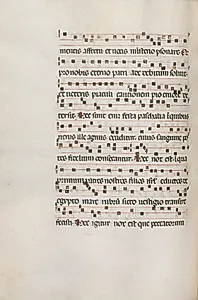 Missale: Fol. 154v: Music for "Exultet" by Bartolommeo Caporali (Italian, c. 1420–1503)