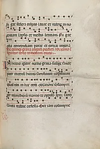 Missale: Fol. 156: Music for "Exultet" by Bartolommeo Caporali (Italian, c. 1420–1503)