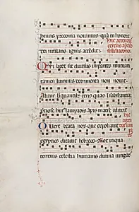 Missale: Fol. 156v: Music for "Exultet" by Bartolommeo Caporali (Italian, c. 1420–1503)
