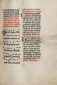 Missale: Fol. 178: Music for various ordinary prayers by Bartolommeo Caporali (Italian, c. 1420–1503)
