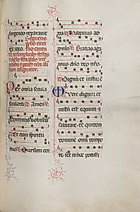 Missale: Fol. 179: Music for various ordinary prayers by Bartolommeo Caporali (Italian, c. 1420–1503)