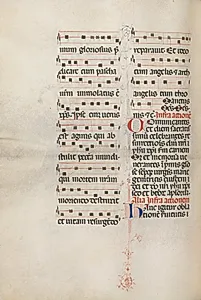 Missale: Fol. 179v: Music for various ordinary prayers by Bartolommeo Caporali (Italian, c. 1420–1503)