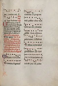 Missale: Fol. 181: Music for various ordinary prayers by Bartolommeo Caporali (Italian, c. 1420–1503)