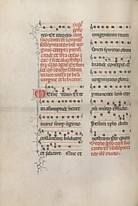 Missale: Fol. 181v: Music for various ordinary prayers by Bartolommeo Caporali (Italian, c. 1420–1503)