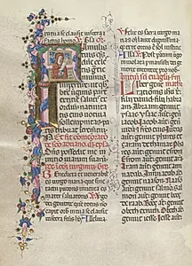 Missale: Fol. 311v: Saint Anne holding the newborn Virgin by Bartolommeo Caporali (Italian, c. 1420–1503)