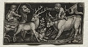 Monkeys Riding a Camel and a Bull by Nicolaes de Bruyn (Netherlandish, 1571–1656)