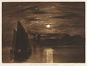 Moonlight on the Medway at Chatham by Frank Short (British, 1857–1945)