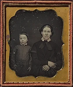 Mother with son with blind right eye by Unknown Artist