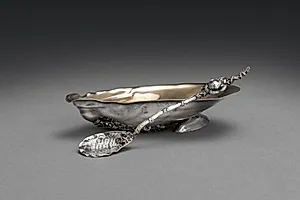 Narragansett Salt Cellar and Spoon by Gorham Manufacturing Company (America, est. 1831)