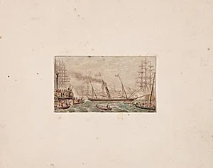 Needle-box Print:  The Royal Fleet in Kilkenny Bay (?) by George Baxter (British, 1804–1867)