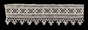 Needlepoint (Drawnwork) Lace Insertion with Bobbin Lace Edging of Points by Unknown Artist