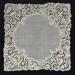 Needlepoint (Point Alençon) Lace Handkerchief by Unknown Artist
