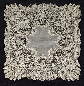 Needlepoint (Point de Gaze) Lace Handkerchief by Unknown Artist