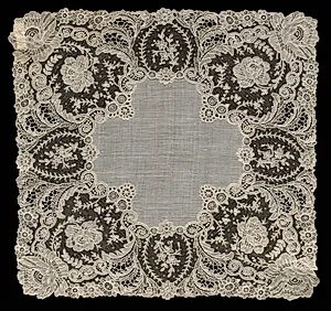 Needlepoint (Point de Gaze) Lace Handkerchief by Unknown Artist