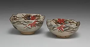 Nesting Dishes with Scattered Pine Needles and Maple Leaves by Seifū Yohei I (Japanese, 1801–1861)