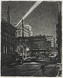New York Night (recto) by Muirhead Bone (British, 1876–1953)