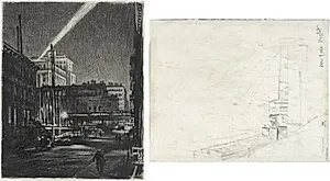 New York Night (recto) Study for New York Night (verso)  by Muirhead Bone (British, 1876–1953)