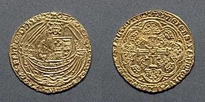 Noble: Henry V in Ship with Shield of Arms (obverse); Ornamental Cross with Lis Terminals (reverse) by Unknown Artist