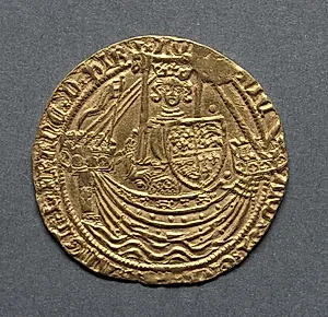 Noble: Richard II Standing on Ship with Shield of Arms (obverse) by Unknown Artist