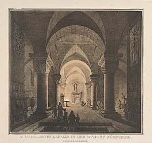 Notable Buildings of the Middle Ages in Germany:  St. Margaret's Chapel in the Imperial Castle at Nuremberg by Domenico Quaglio (German, 1787–1837)