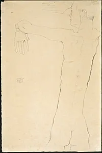 Nude Man with Raised Arms (recto) by Egon Schiele (Austrian, 1890–1918)