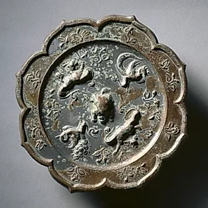 Octafoil Mirror with Crouched Animals by Unknown Artist