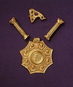Octagonal Pendant with Corinthian Column Spacers and Clasp Set  by Unknown Artist