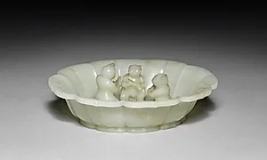 Octofoil Dish with Three Boys by Unknown Artist