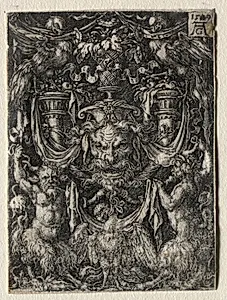 Ornament Design with a Mask and an Eagle between Two Fauns Below by Heinrich Aldegrever (German, 1502–1555/61)