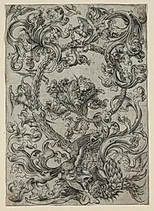 Ornamental Foliage, with an Owl and other Birds by Unknown Artist