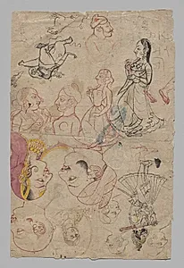 Page of Sketches with a Portrait of Sri Maharaj Chatter Singhji by Unknown Artist