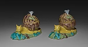 Pair of Covered Boxes in the Form of  Snails by Strasbourg Factory (French)