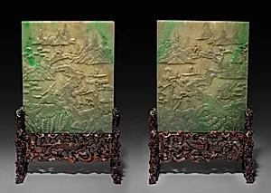 Pair of Table Screens with Stands by Unknown Artist