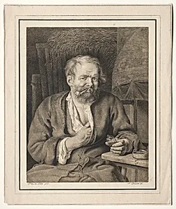 Peasant Sitting at a Table, Smoking a Pipe
