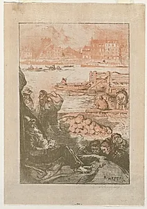 [Peasants by a Dock, Paris] by Auguste Louis Lepère (French, 1849–1918)