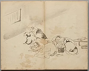 People Dining and Reading from Sketch Album by Kawanabe Kyōsai (Japanese, 1831–1889)