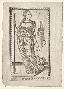 Philosophy (from the Tarocchi, series C:  Liberal Arts, #28) by Master of the E-Series Tarocchi (Italian, 15th century)