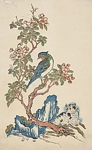Picture of a Cat, a Bird, and a Crabapple by Unknown Artist