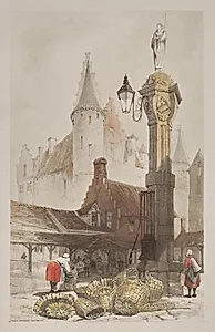 Picturesque Architecture in Paris, Ghent, Antwerp, Rouen:  Fish Market, Antwerp, Belgium by Thomas Shotter Boys (British, 1803–1874)