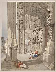 Picturesque Architecture in Paris, Ghent, Antwerp, Rouen:  South Porch of Chartres Cathedral, Chartres, France by Thomas Shotter Boys (British, 1803–1874)