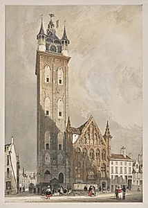 Picturesque Architecture in Paris, Ghent, Antwerp, Rouen:  Belfrey, Ghent, Belgium by Thomas Shotter Boys (British, 1803–1874)