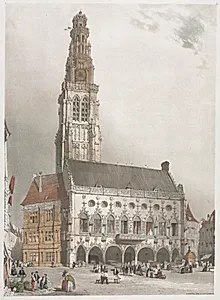 Picturesque Architecture in Paris, Ghent, Antwerp, Rouen:  L'Hôtel de Ville, Arras, France by Thomas Shotter Boys (British, 1803–1874)