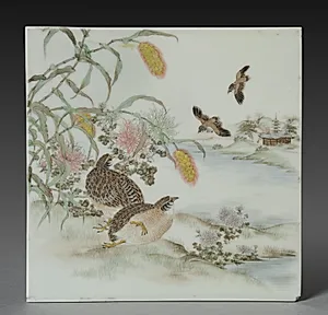 Plaque with Quail by Katō Zenji 3 (Japanese, 1848–1918)