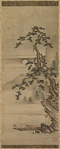 Playing Flute in Moonlight by Unknown Artist