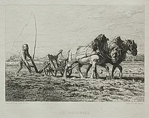 Ploughing by Charles-Émile Jacque (French, 1813–1894)