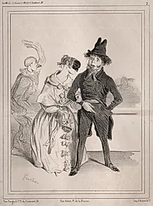 Pochades de carnaval:  C'est singulier! elle me dit que je suis Philibert Désormeaux, et que je passe pour un imbecile!! ....où diable à-t-elle sù cela?