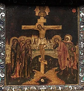 Portable Triptych Icon: The Crucifixion by Unknown Artist