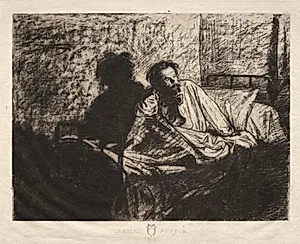 Portrait of Meryon Sitting Up in Bed by Léopold Flameng (French, 1831–1911)